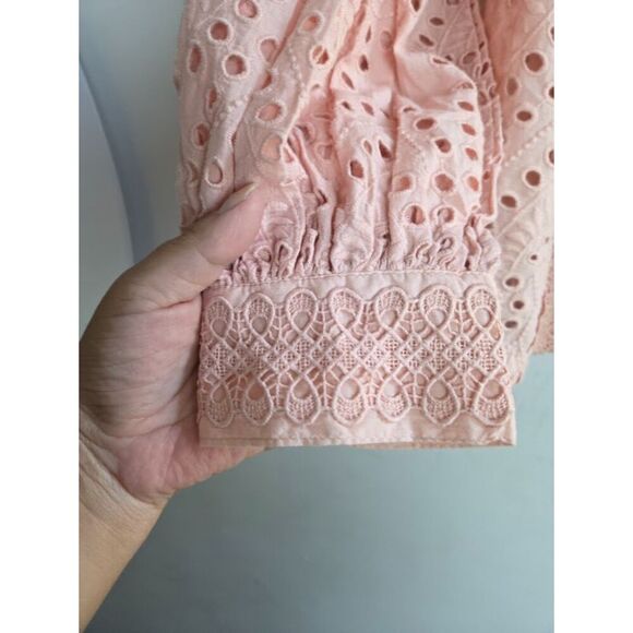 NWOT Boston Proper Pink Floral Lace & Eyelet Stretch Loop Button Blouse sz XL - Picture 4 of 9